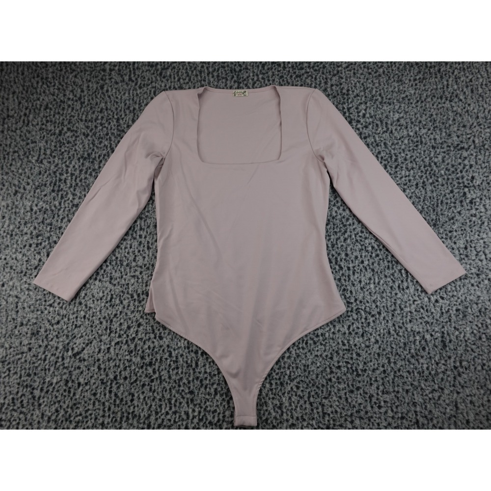 Intimately Free People Square Neck Long Sleeve Thong Bodysuit Mauve Pink Large